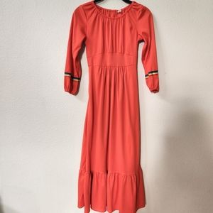 🟣Vintage 1970s Girl's Red and Rainbow Maxi Dress